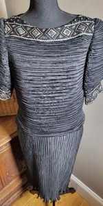 VINTAGE 80'S RICHELINE PLEATS, BEADS AND PUFF SLEEVE DRESS